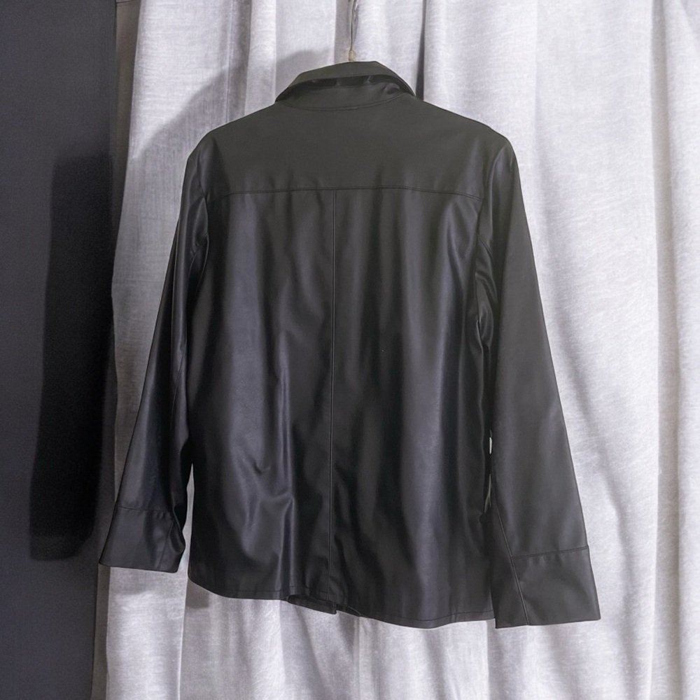 Genuine Leather Button Down Coat Black Front Pock… - image 2